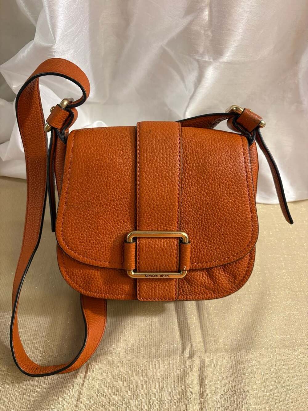 Michael Kors Maxine Leather Orange Saddle Bag